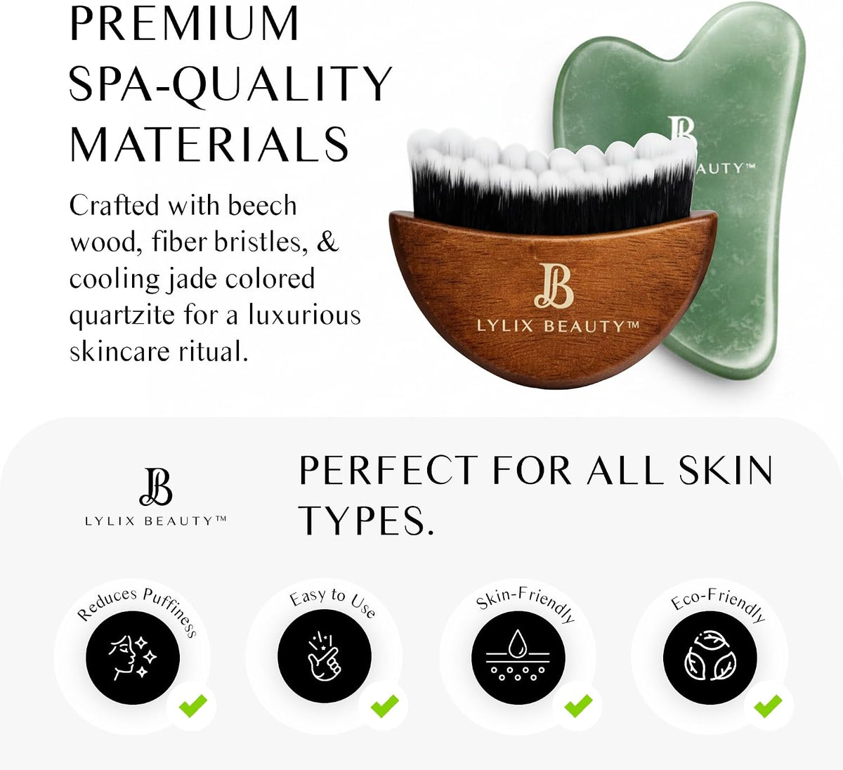 Lymphatic Contour Face Brush & Jade Gua Sha Set for Face, Jaw, & Neck