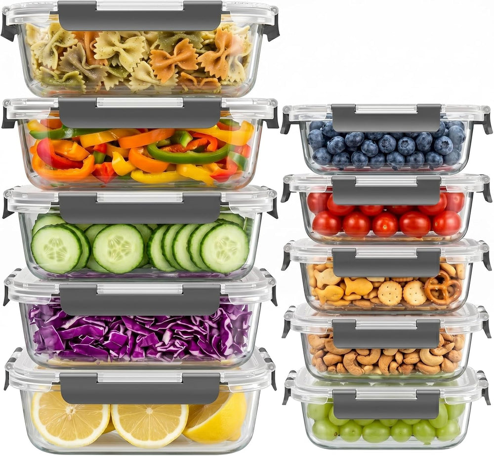 Glass Meal Prep Containers - 10 Sets