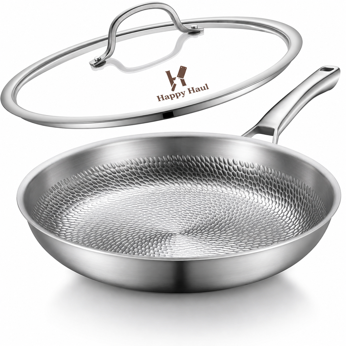 Titanium Pan, 12 Inch Pure Titanium Hammered Pro with Lid, Non-Toxic Skillet, PFAS/PFOA/PTFE Free, Dishwasher & Oven Safe, Induction Compatible